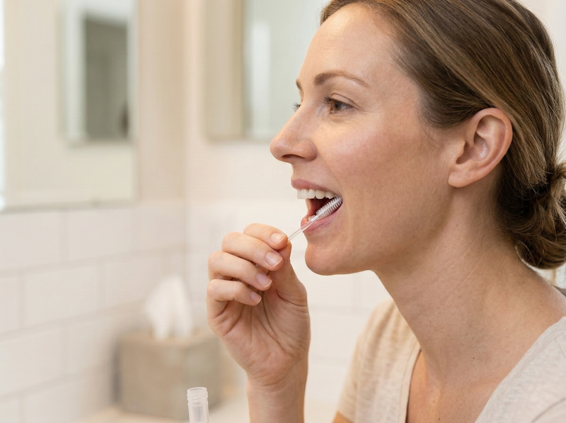 Provedení bukálního stěru — krouživé pohyby po vnitřní straně tváře